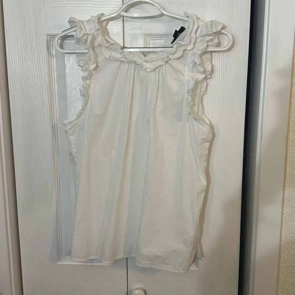 J. Crew Women's Cotton Sleeveless Keyhole Tie Back Ruffle Blouse Top White Small - Picture 9 of 9